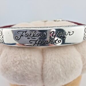 BRIGHTON 'Follow Your Heart' ID Bracelet Red Leather Cords Silver Plate 7.75"
